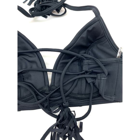 Coco Rave Underwire Black Wild & Fringe Lace Up Black Bikini Top Small 32 C - Picture 4 of 4